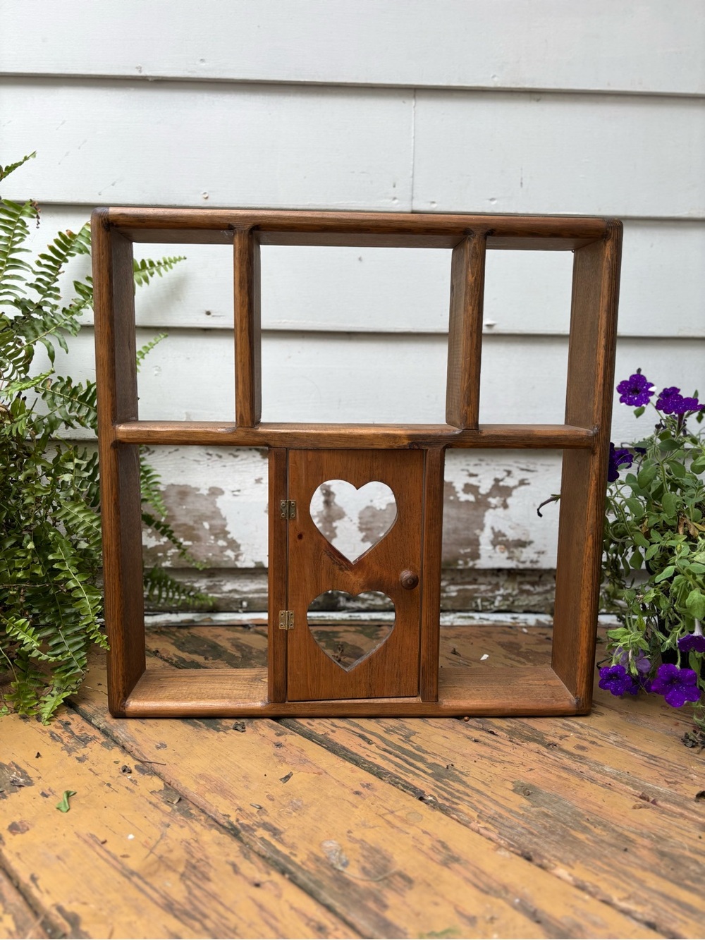 Rustic Heart Cutout Wooden Wall Shelf - Brown